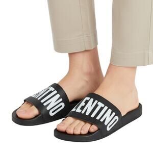 Valentino Black Gaia Leather Slide Sandals, IT43/US10